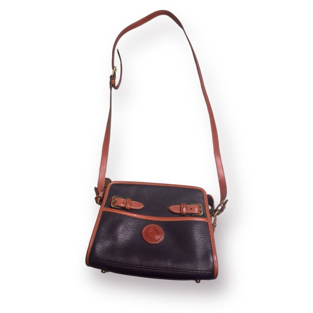Dooney & Bourke Vintage Leather Satchel A7 Classic‎ Navy Brown Handbag